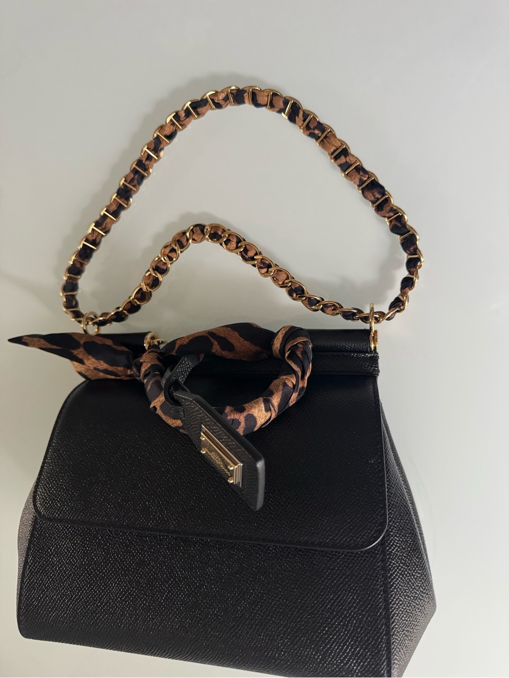 Dolce &Gabbana Leather Top-Handle Satchel with Leopard Scarf - Picture 3 of 16